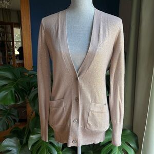 ANN TAYLOR LOFT Taupe Gold Shimmering Long Sleeve Knit Cardigan